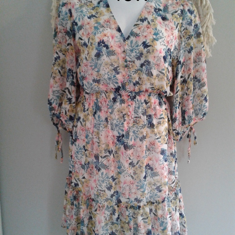 Taylor Floral Long Sleeve Dress - Pink, Blue, Cream